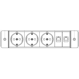 Steckdoseneinbau für Flapbox, 3 Schuko und 2 RJ45/Lan Cat6
